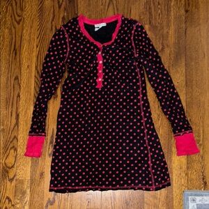 PJ SALVAGE M Black and RED Polka Dot Long Sleeve pajama Dress